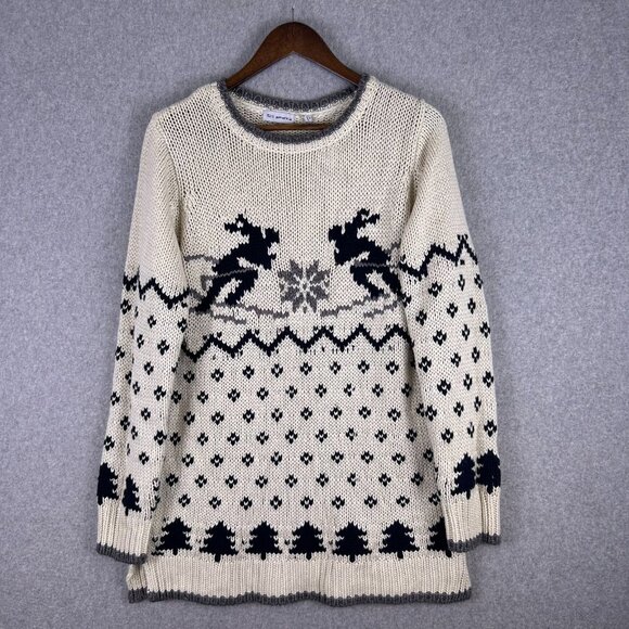 525 America Sweater Women's L Ivory Cashmere Wool Blend Ski Holiday Cozy Chunky - Picture 1 of 12